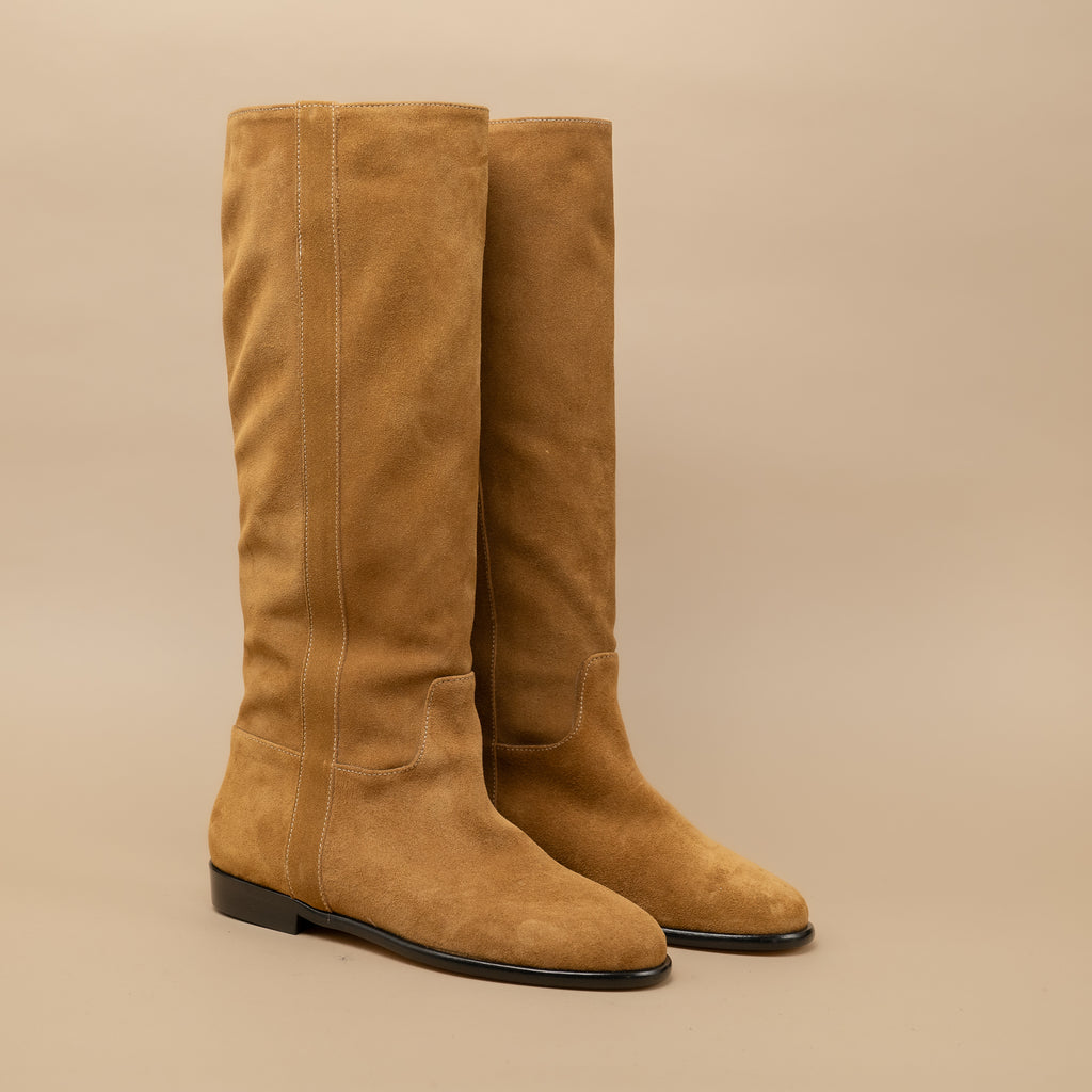 Bottes plates croute de cuir camel fabrication italie

