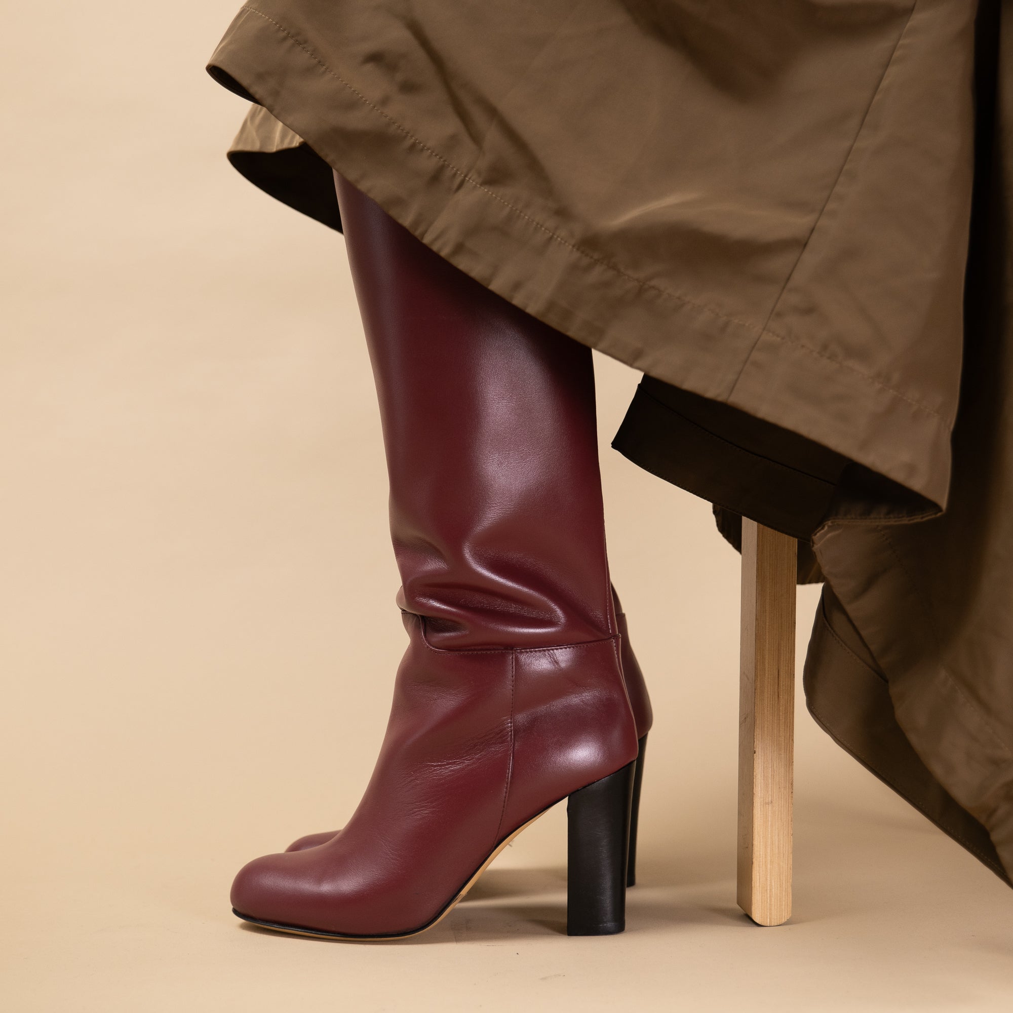 Burgundy calf leather knee high boots women shoes Made in Italy Mon Soulier