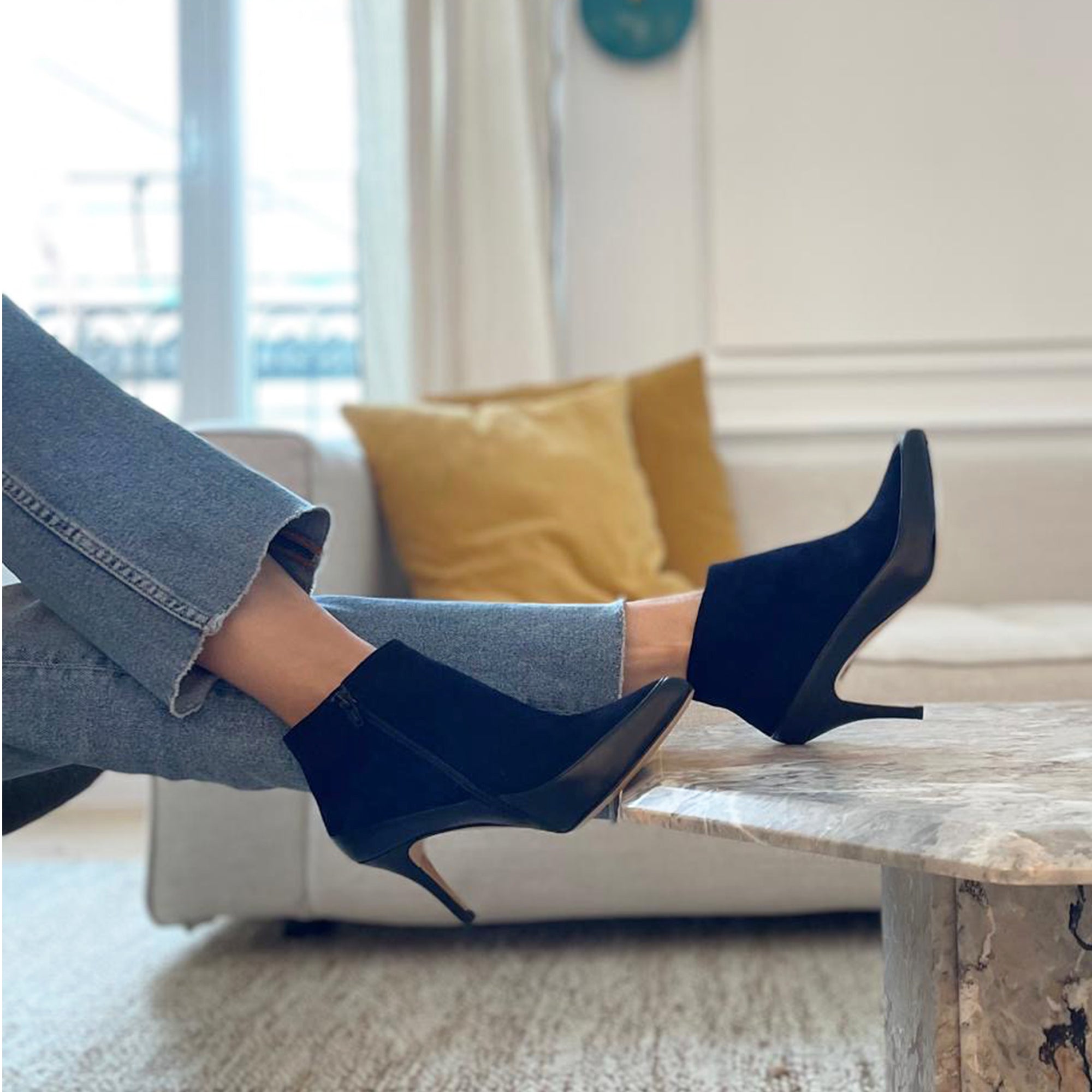 Chaussure Bottines Talon Bleu Bottines Daim Bleu Marine Talon