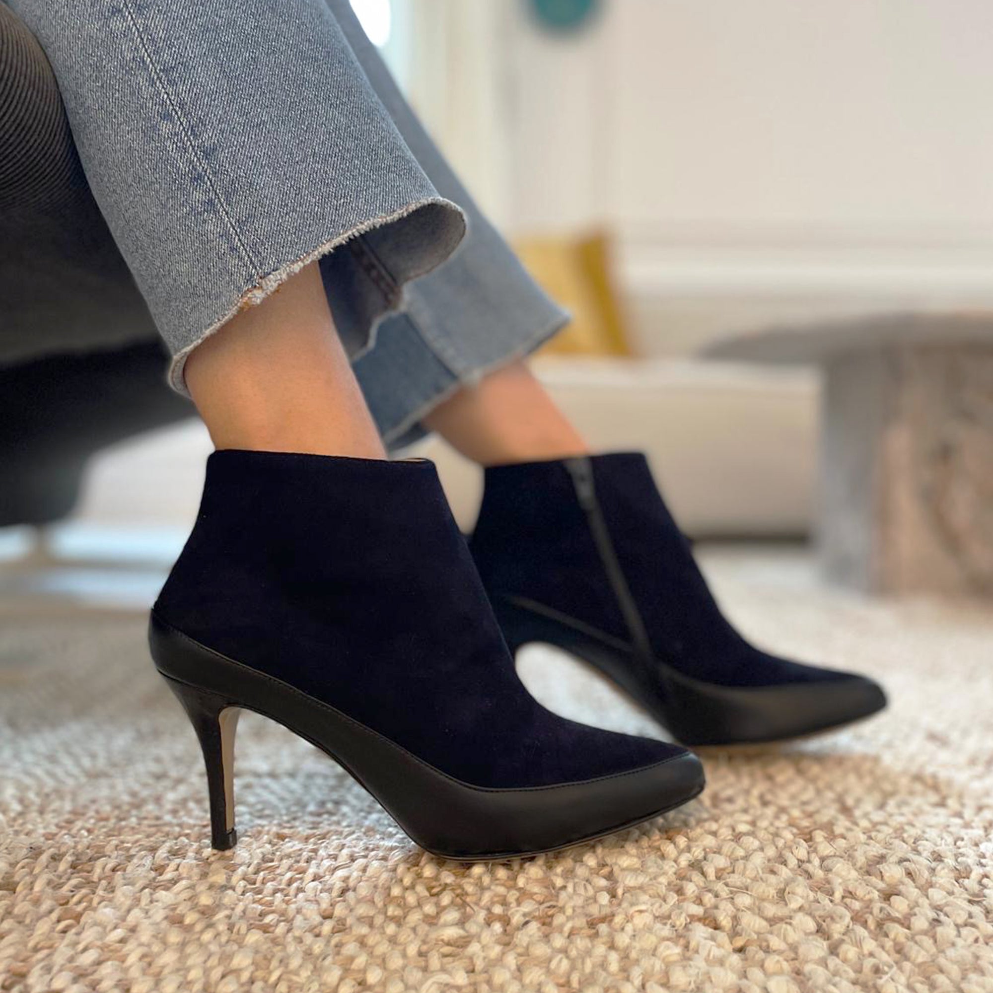 Bottines Cuir Bottines Talon Bleu Bottines Daim Bleu Marine Talon