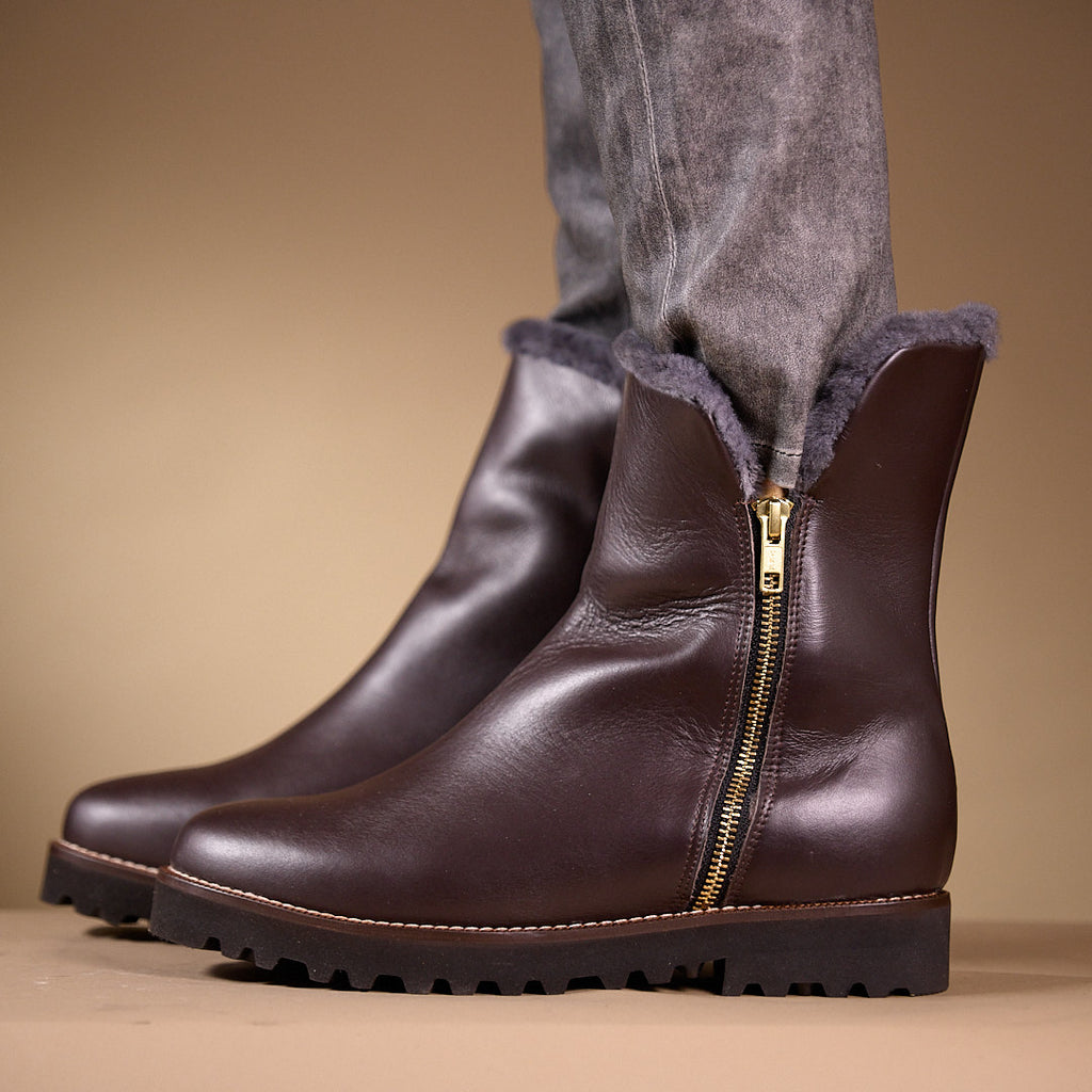 bottines cuir marron doublées mouton- vue de profil 