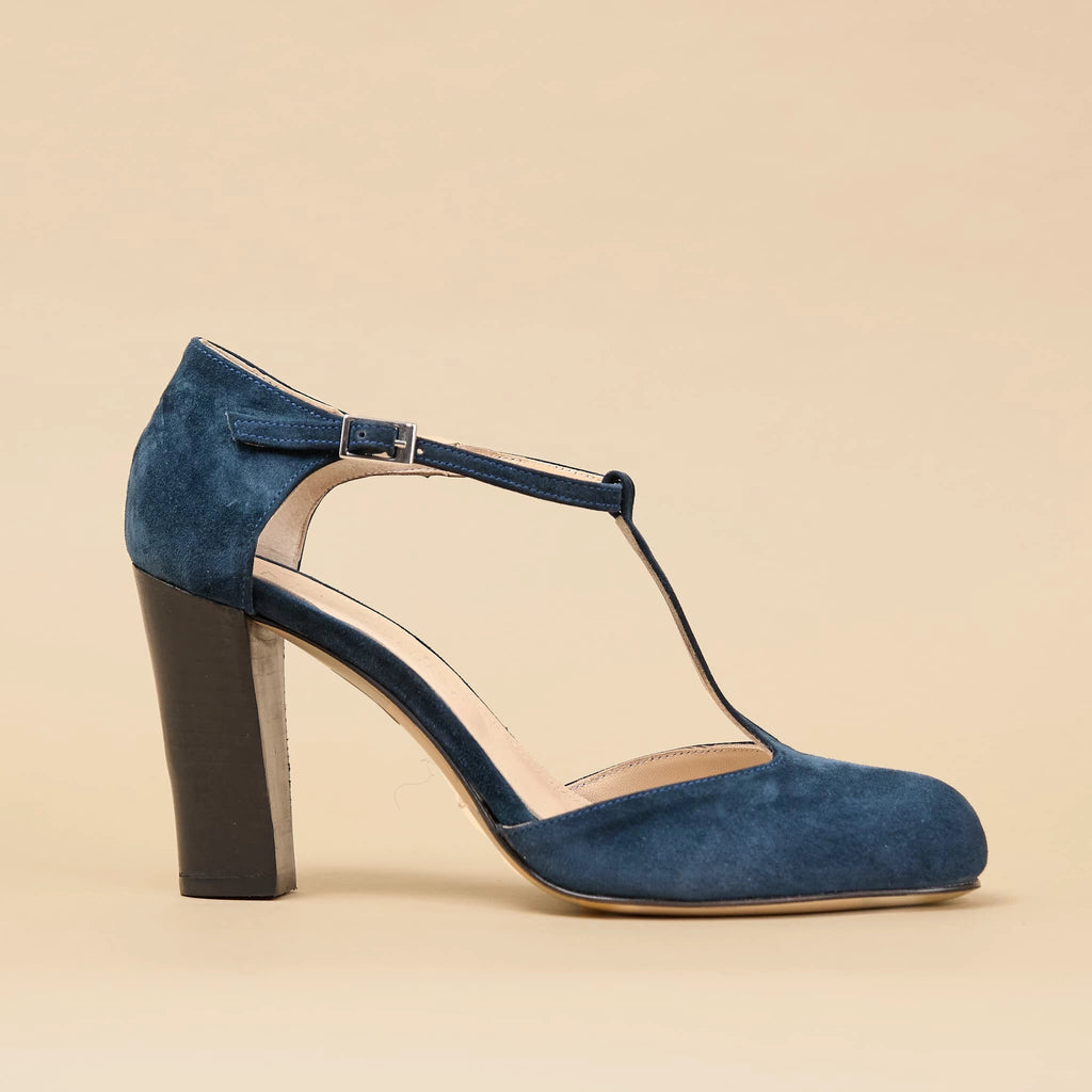 salomes daim bleu petrole -vue de profil