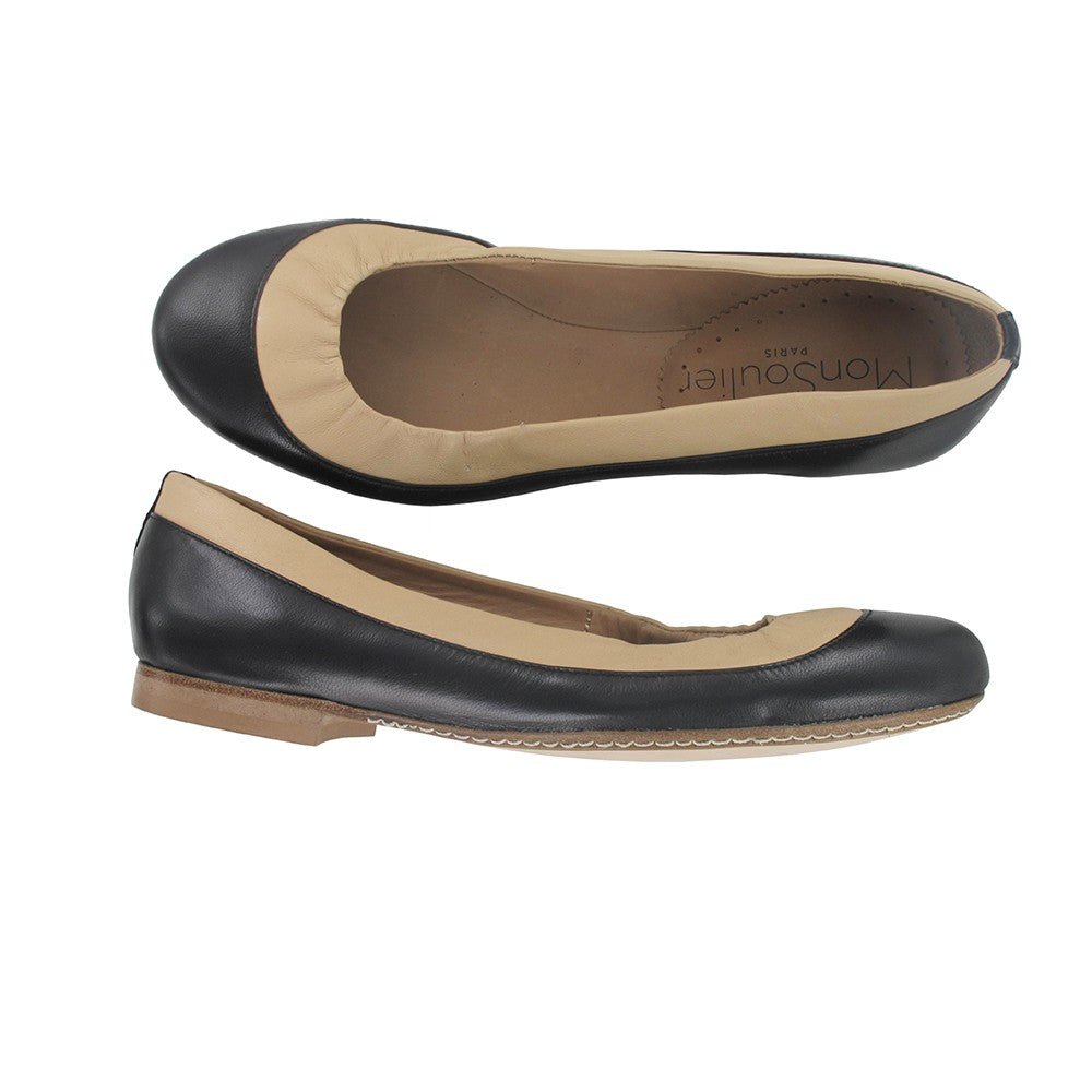 Ballerine femme cuir beige et noir 