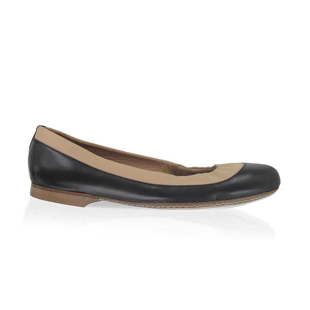 Ballerine femme cuir beige et noir 