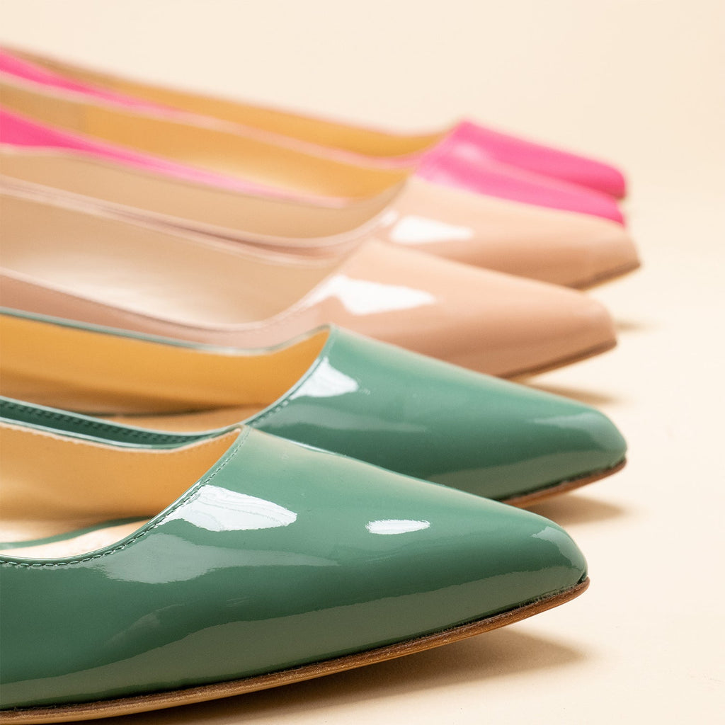 ballerines cuir vert detail du cuir 