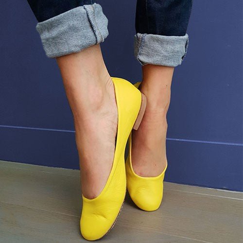 ballerine femme cuir jaune fluo