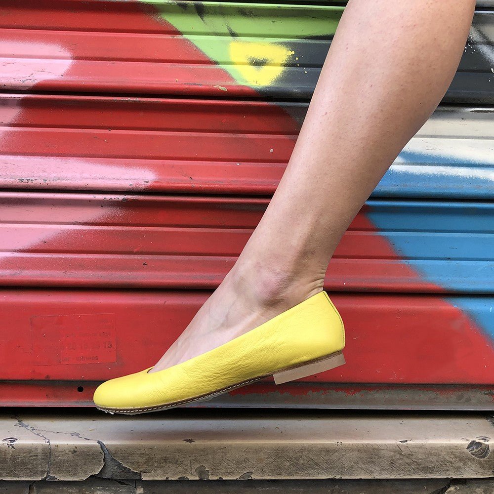ballerine ronde femme cuir jaune 