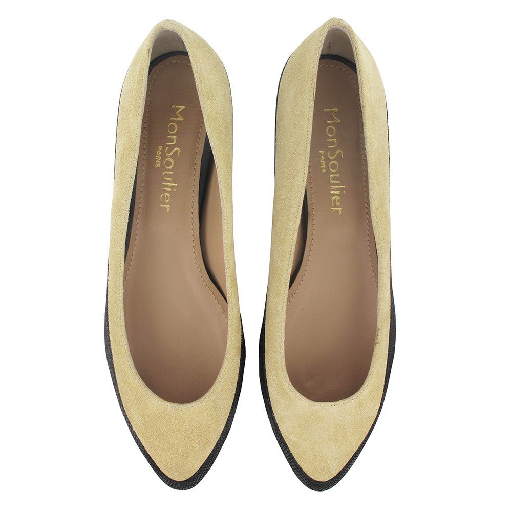 Ballerine pointue cuir beige et noir paris