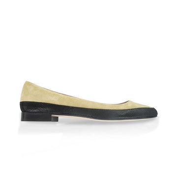 Ballerine femme cuir noir et daim beige 