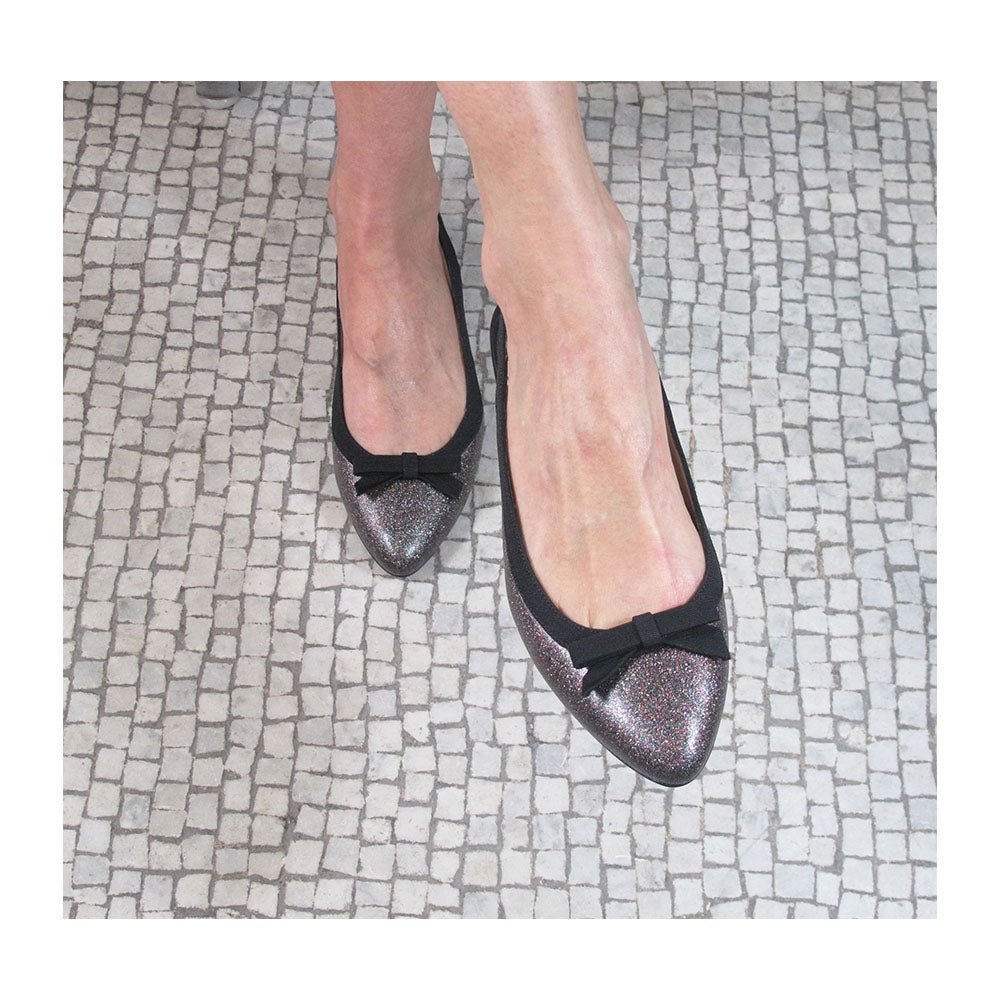 Ballerine à noeud cuir paillette 