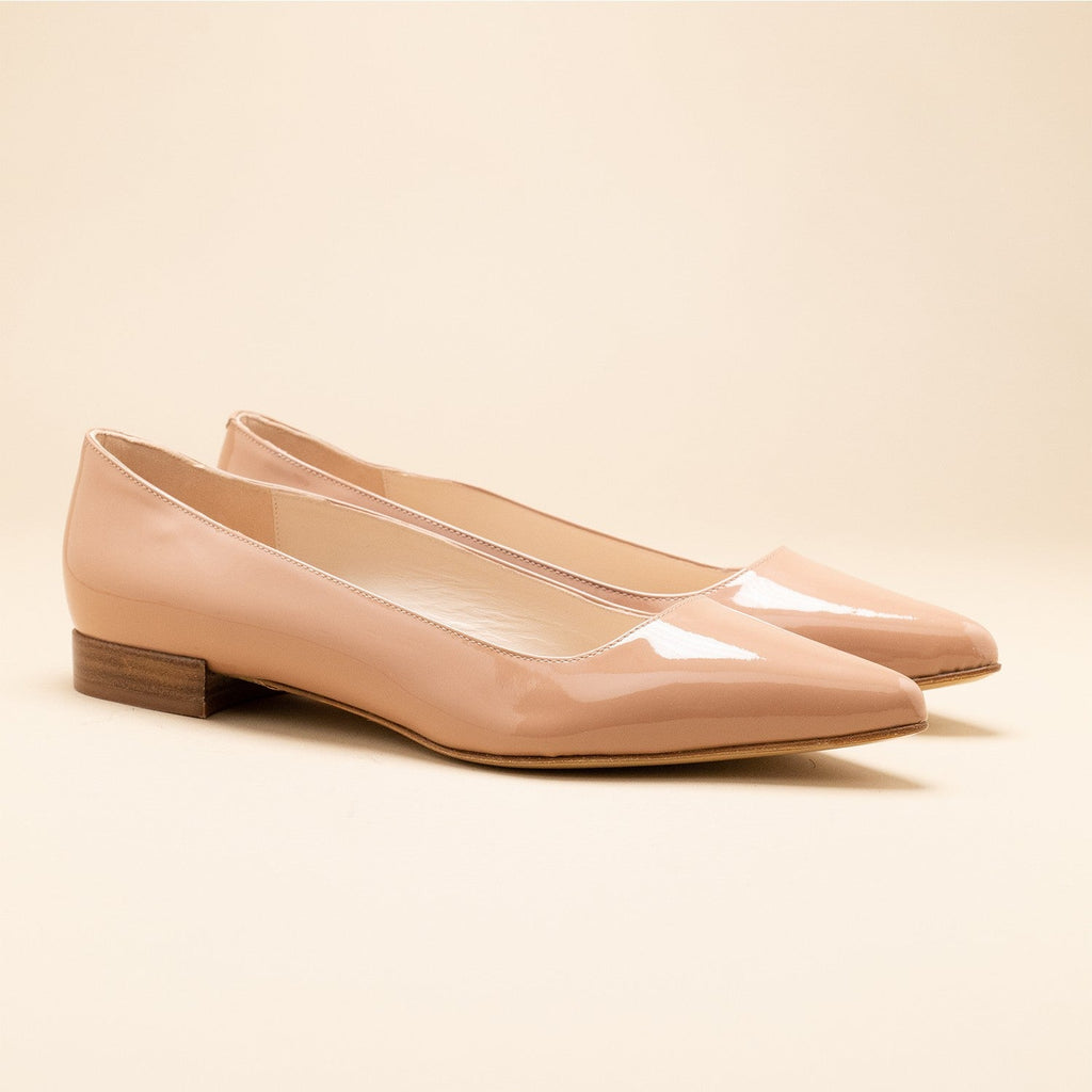 Ballerine pointue cuir vernis rose nude italie