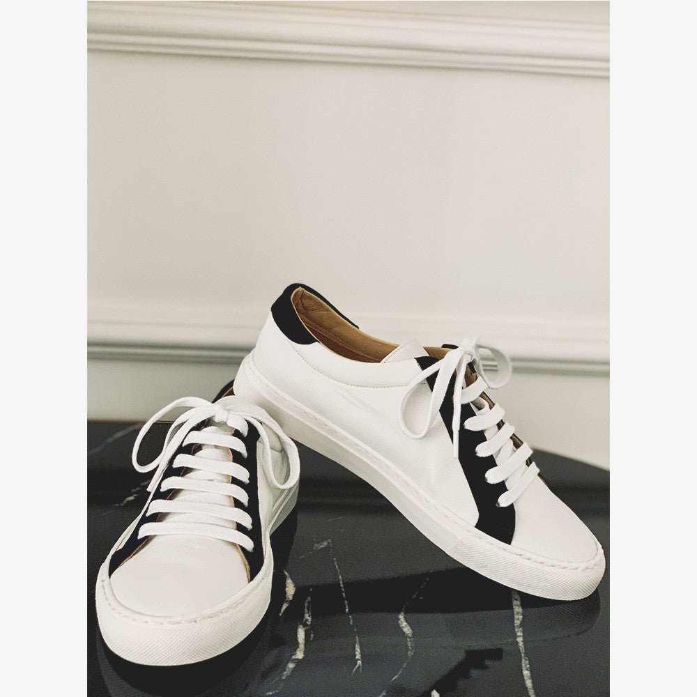 baskets femme cuir blanc et bleu marine Sergio