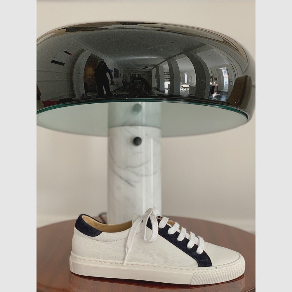 baskets femme cuir blanc et bleu marine Sergio