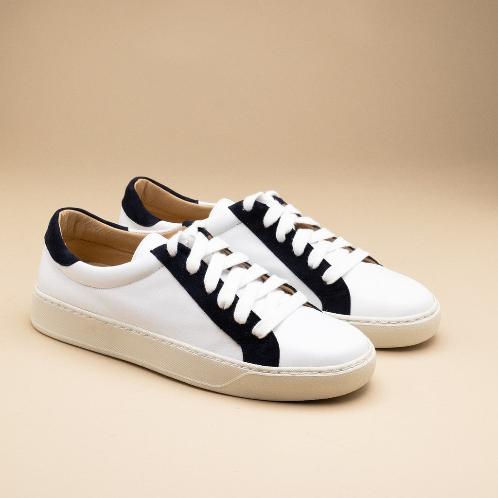 baskets femme cuir blanc et bleu marine Sergio