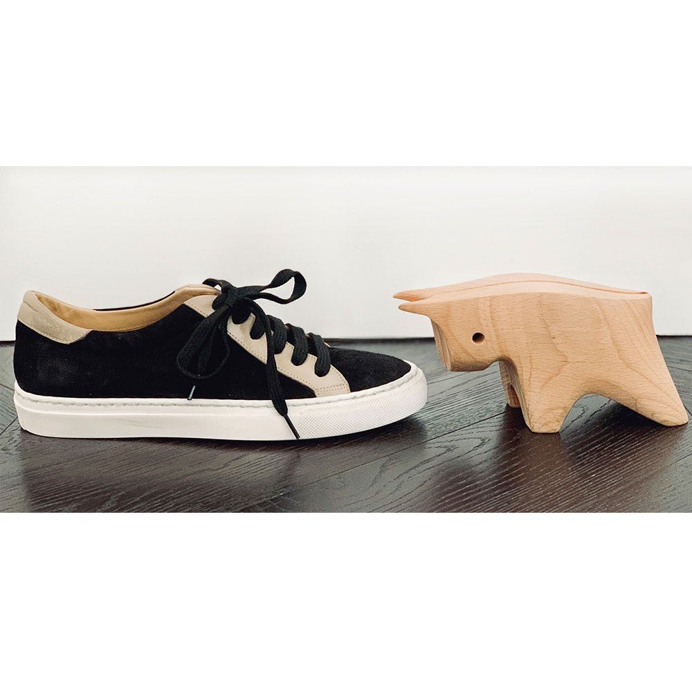 Sneaker Sergio daim noir et cuir beige