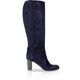 Navy blue suede leather knee high boots SYLVIE