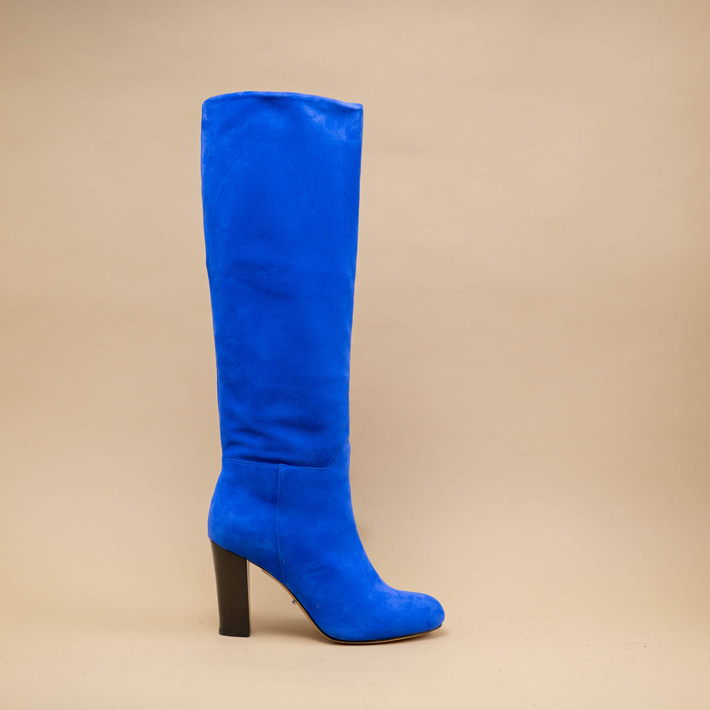 bottes à talon femme daim bleu electrique vue de profil