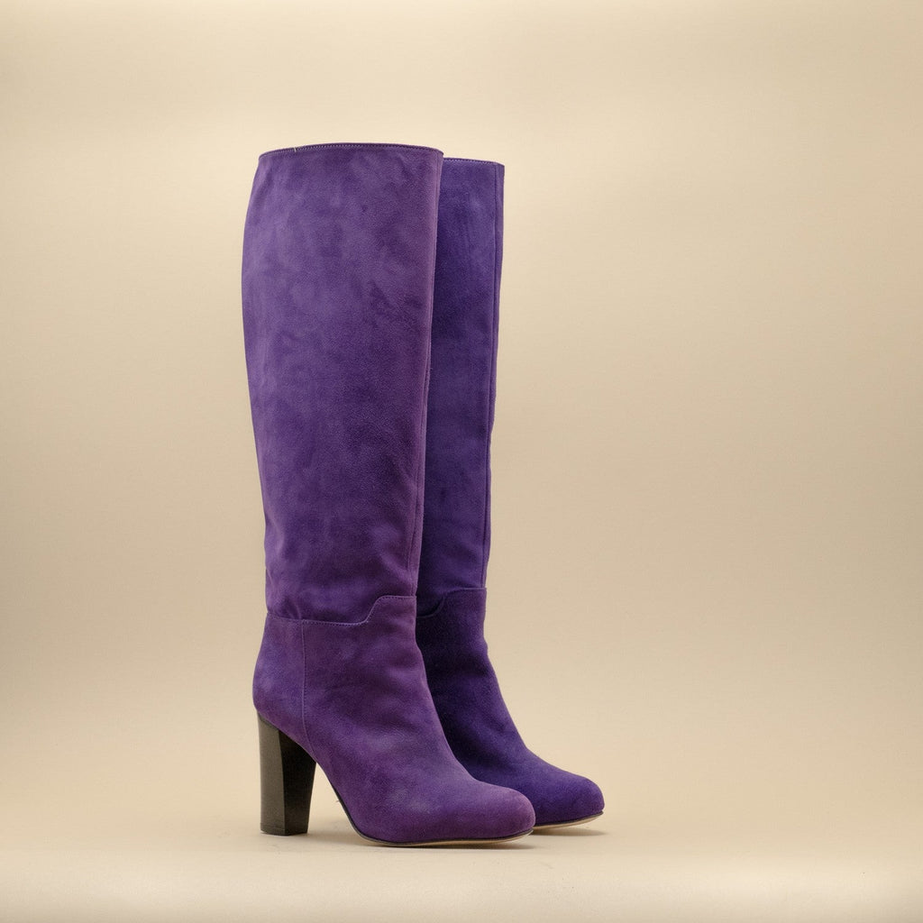 Bottes femme talon haut daim violet fabriquées en Italie