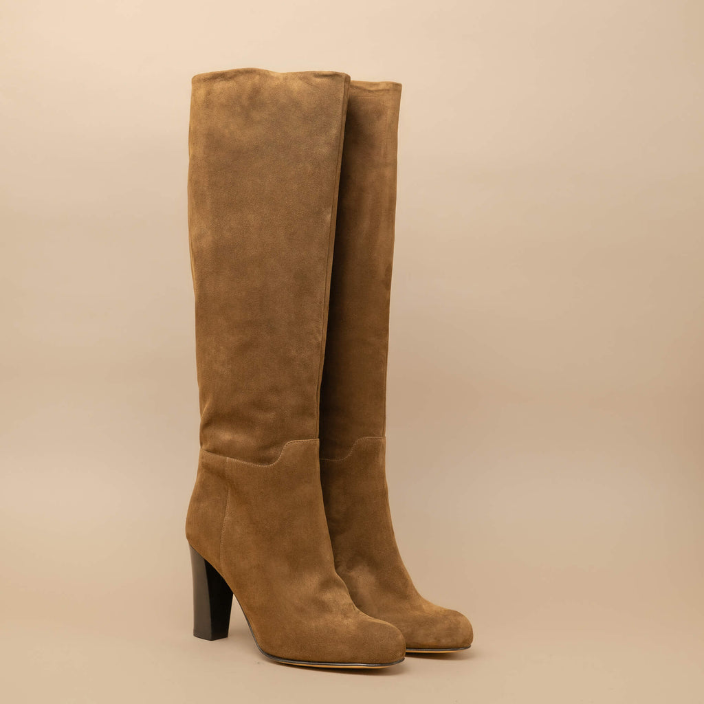 bottes femme talon daim marron moka fabrication italienne