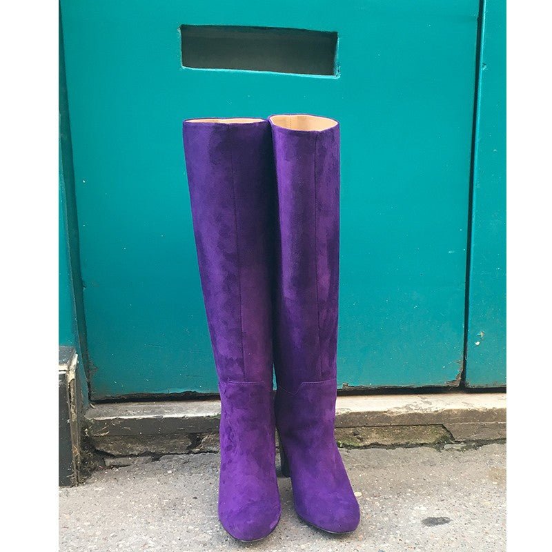 Bottes En Daim Violet Diane Von Furstenberg 'Java' - Taille US 7, Talon Compensé, Fausse Fourrure, Neuves