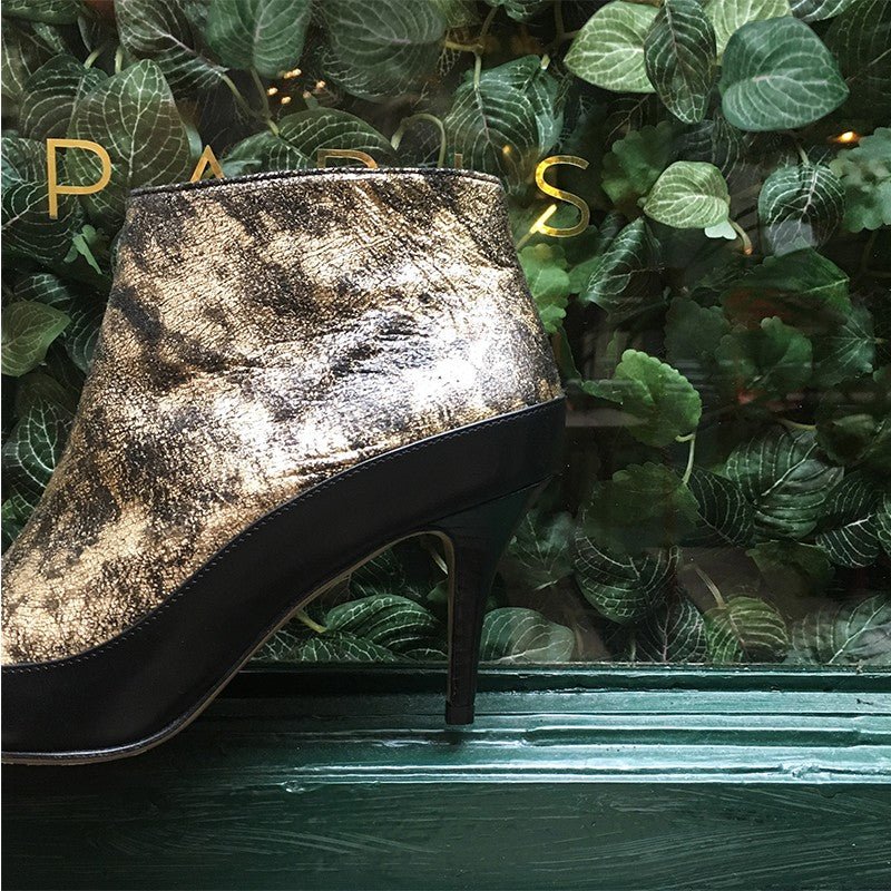 Bottines femme cuir doré talon aiguille- detail