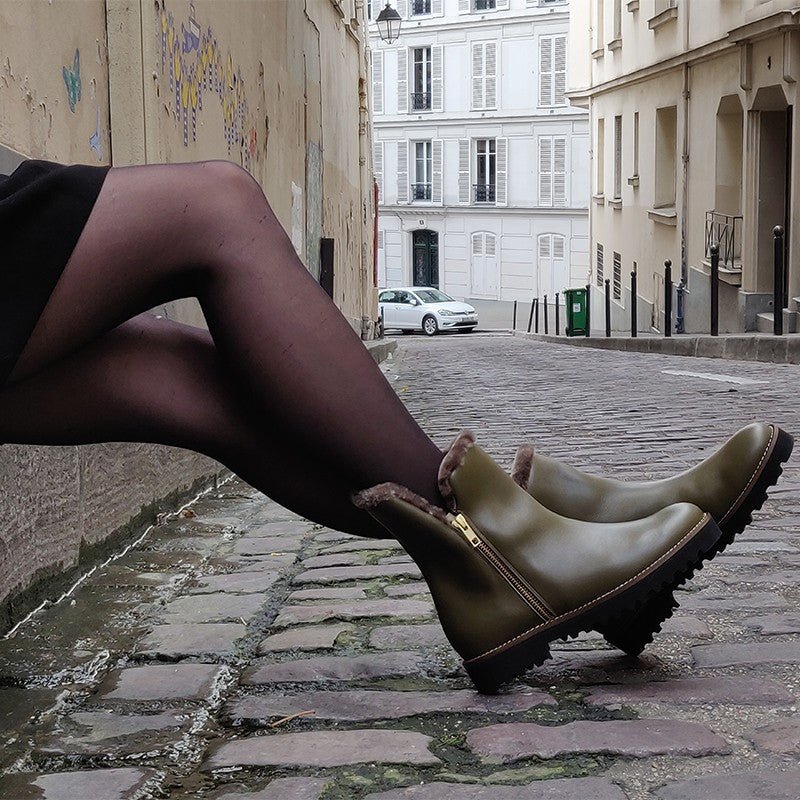 Boots doublées mouton cuir kaki Italie