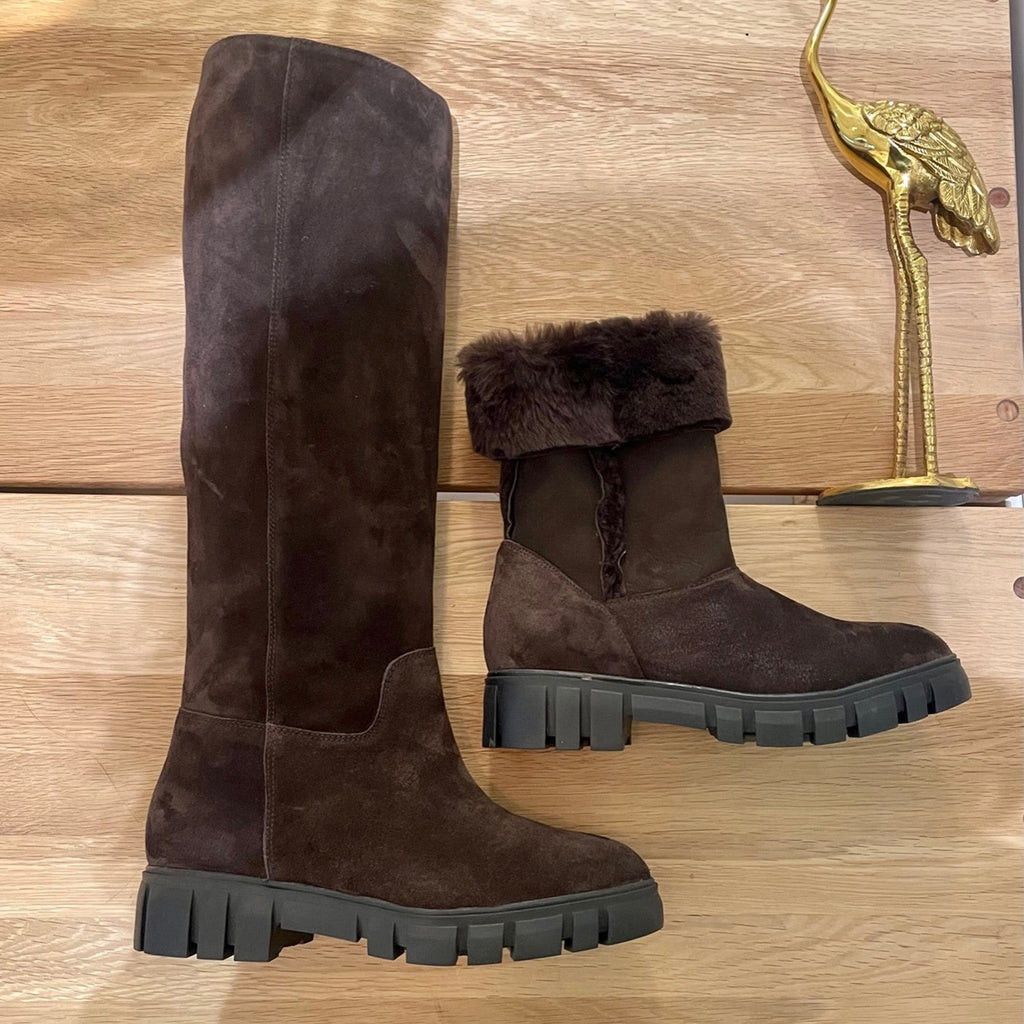 Bottines semelle crantée doublée mouton chocolat