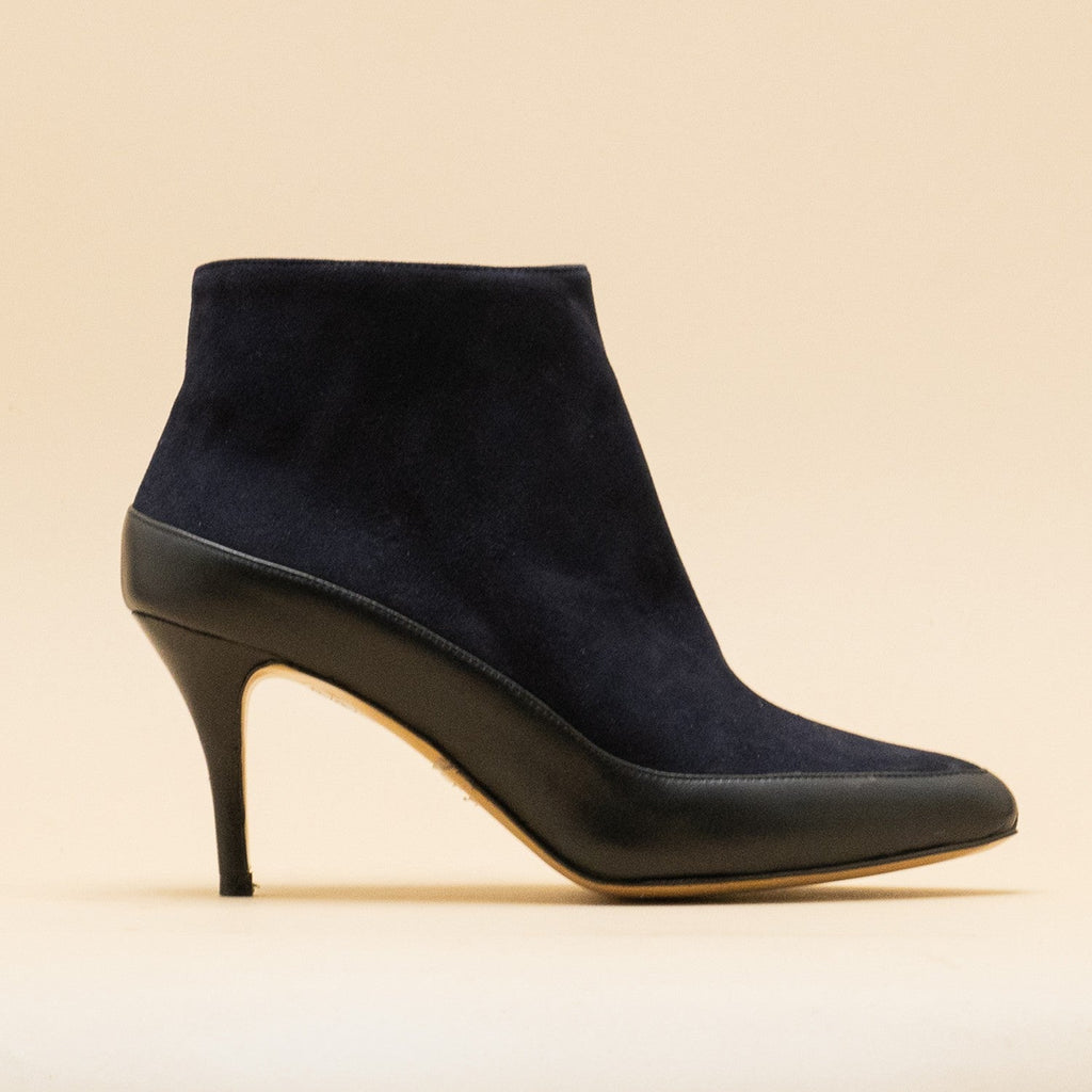 Bottine femme talon aiguille daim bleu marine italie