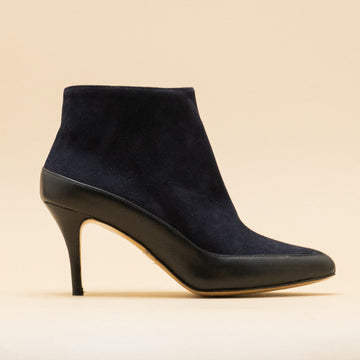 Bottine femme talon aiguille daim bleu marine italie
