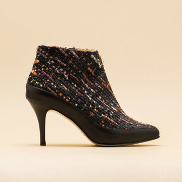 Bottines pointues tweed et cuir 