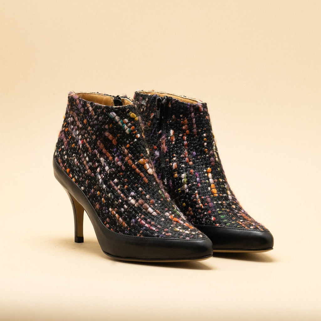 Bottines pointues tweed et cuir 