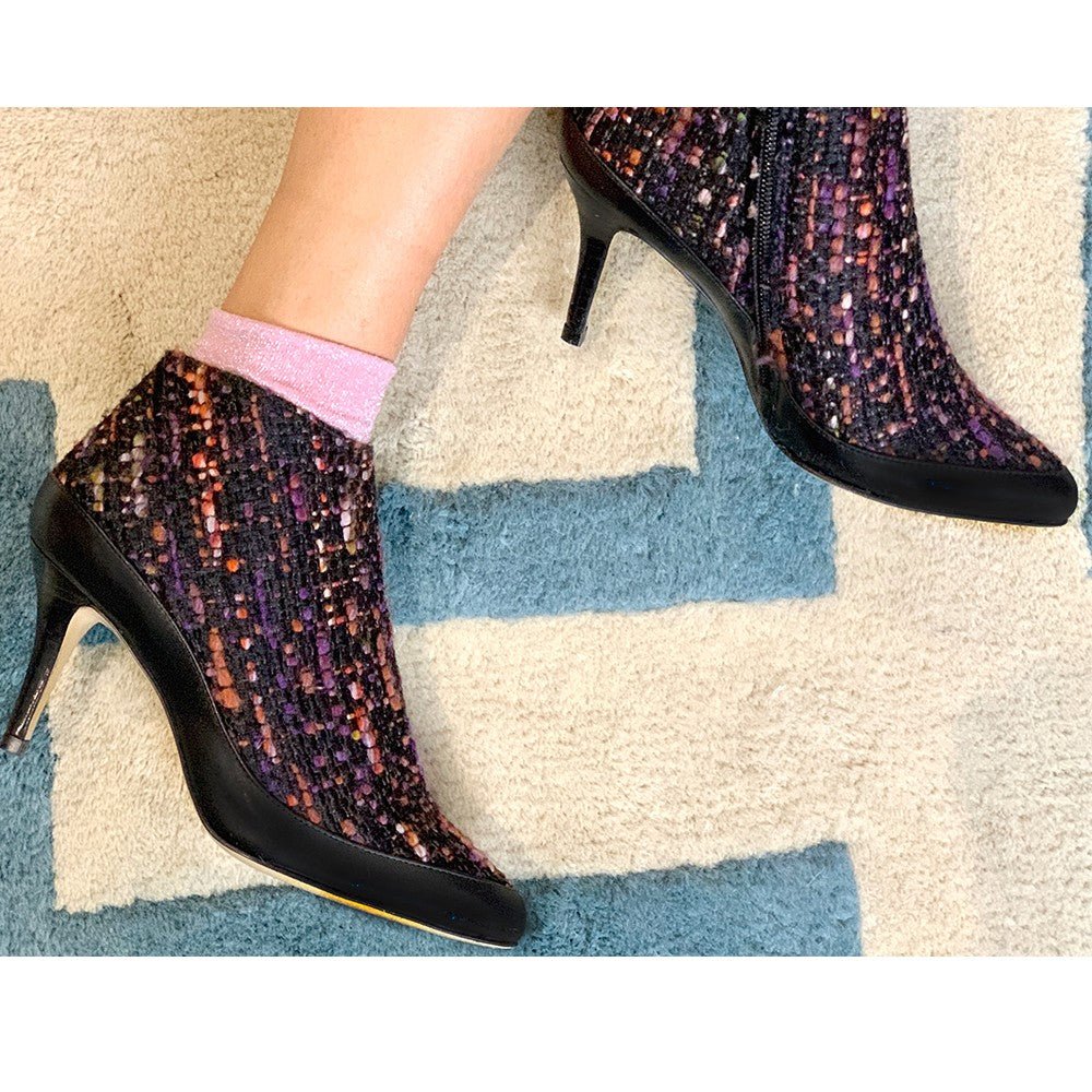 Bottines pointues tweed et cuir 