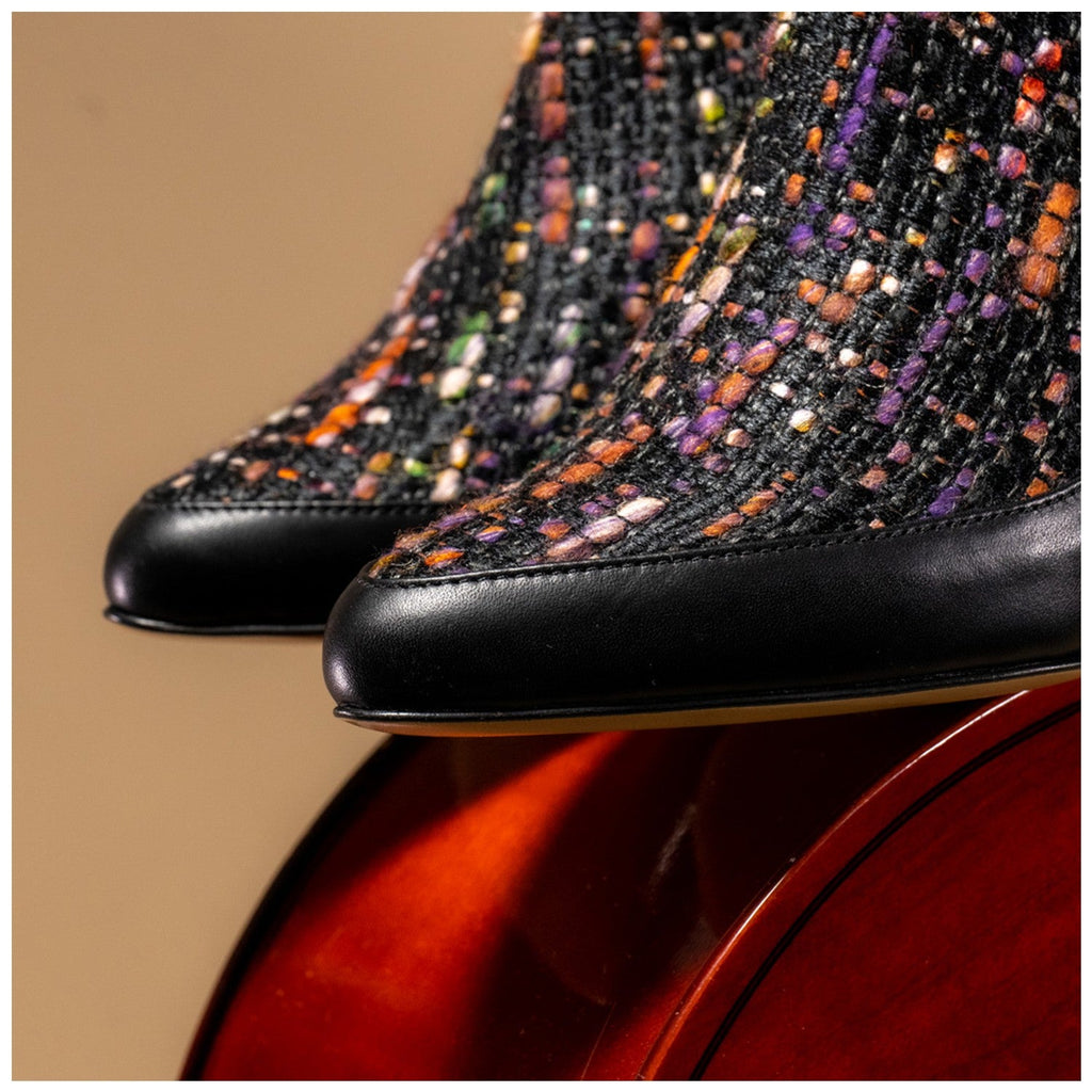 Bottines pointues tweed et cuir 