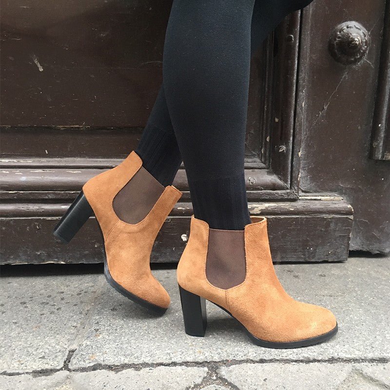 Chelsea boots talon femme cuir beige