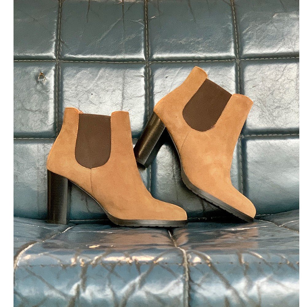 Chelsea boots femme talon daim marron Mon Soulier