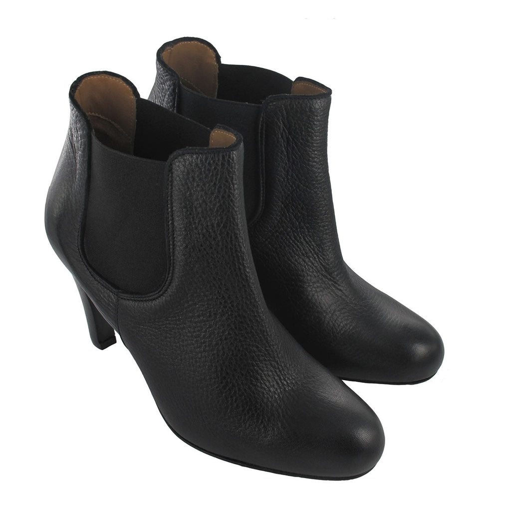 Bottines femme élastique cuir graine noir