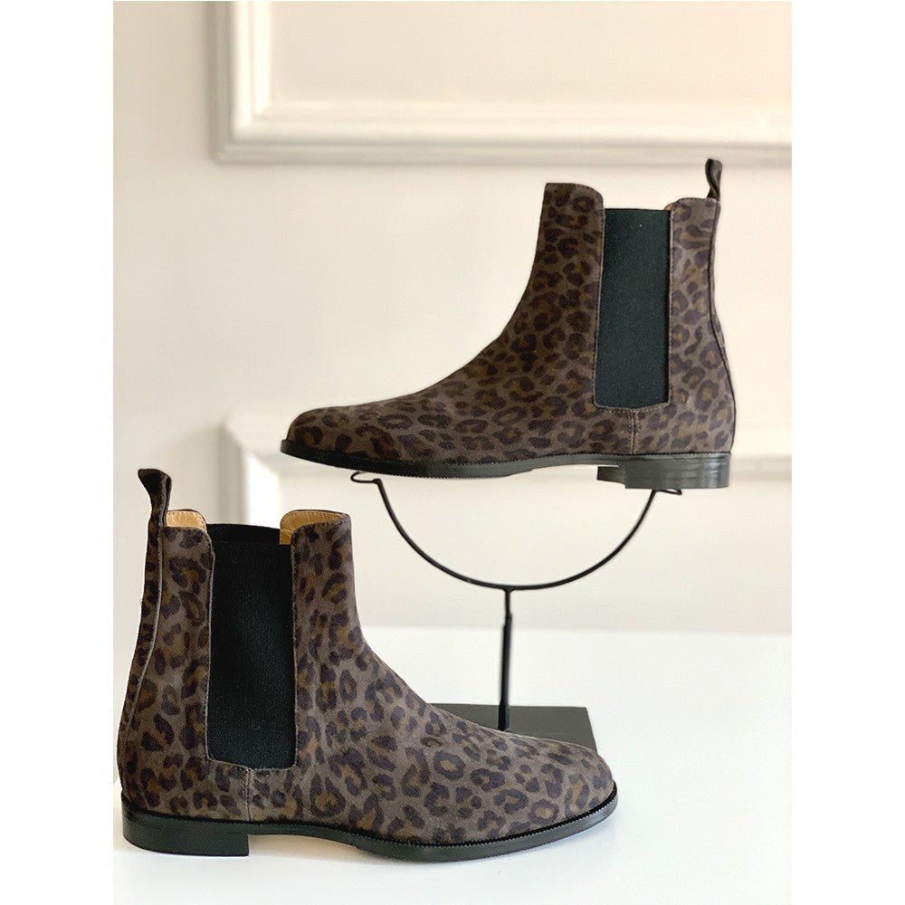 Chelsea boots femme petit talon daim leopard gris -nature morte