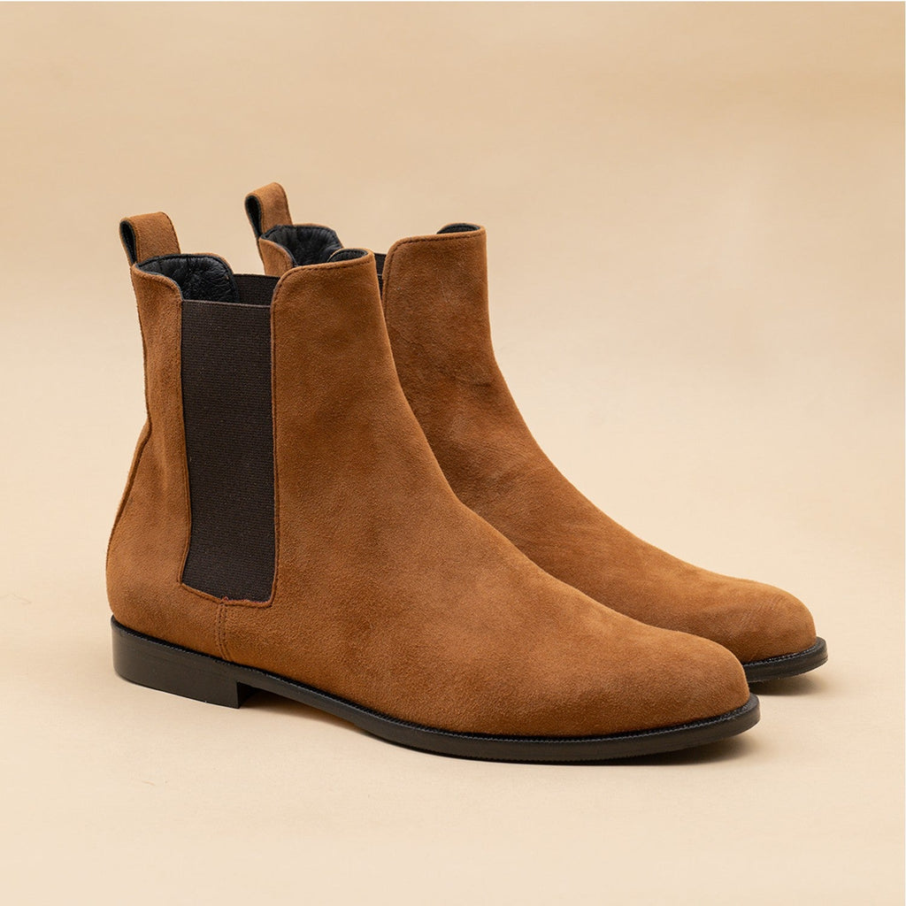 Chelsea boots femme daim camel