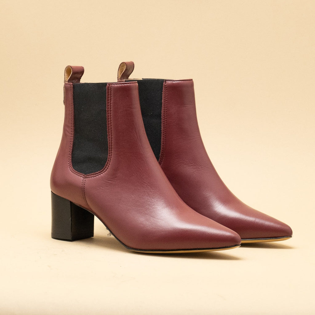 Chelsea boots petit talon cuir bordeaux italie