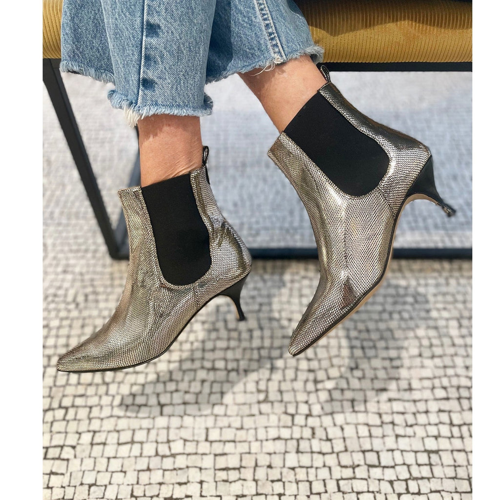 bottines pointues petit talon cuir or 
