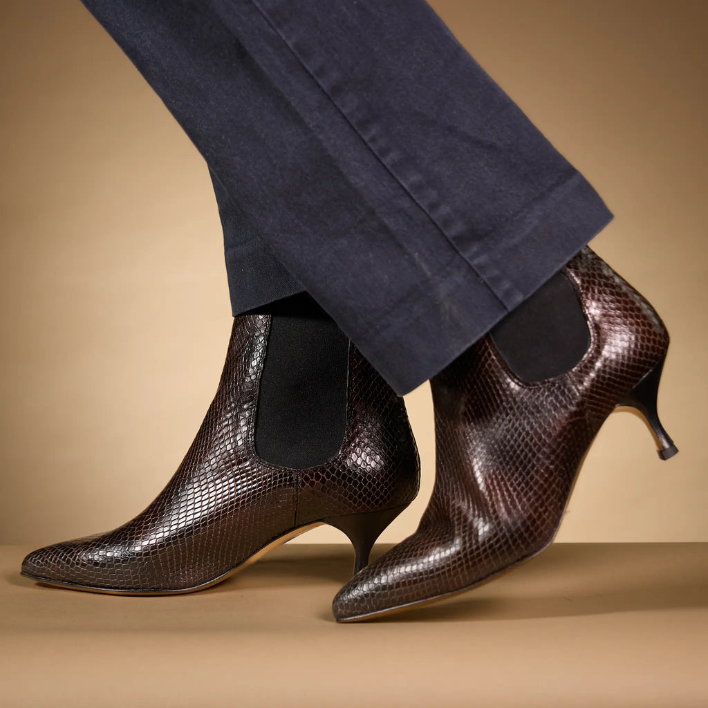 bottines cuir marron petit talon, fabrication italienne 