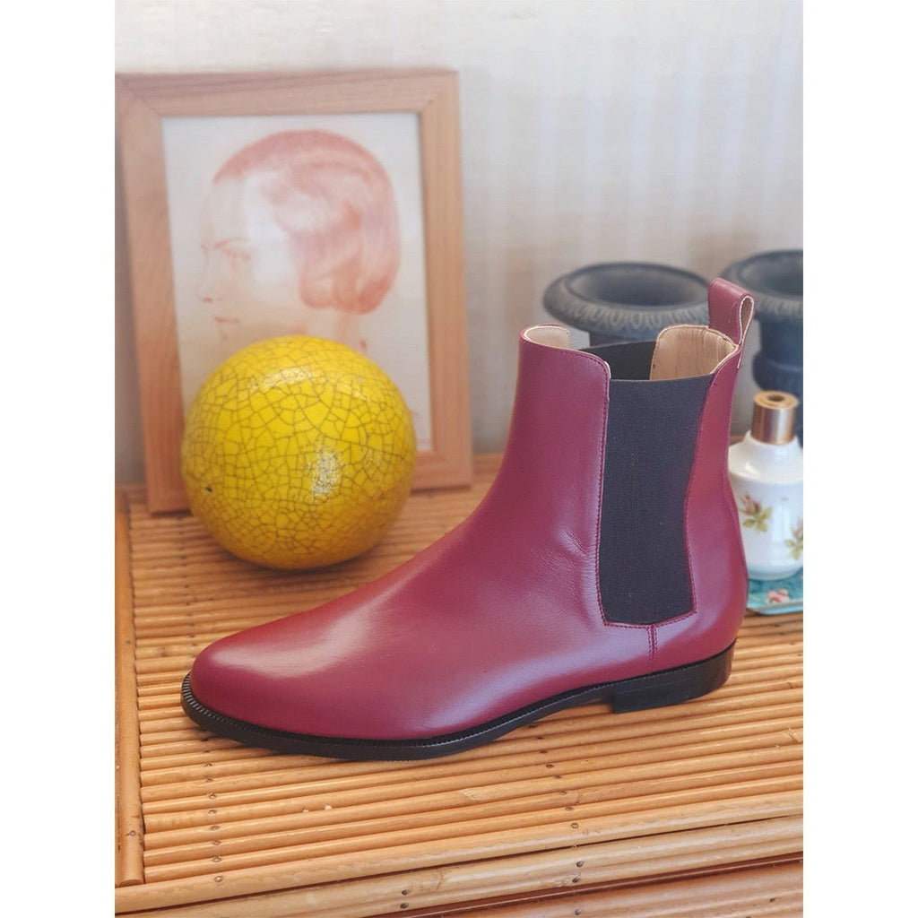 Chelsea boots femme cuir bordeaux