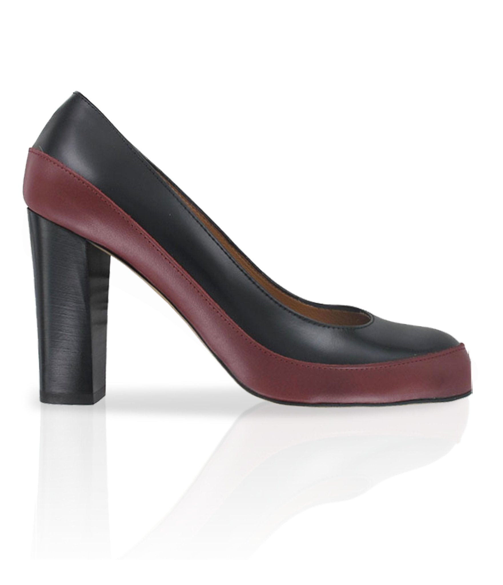 Escarpin bicolore cuir bordeaux et noir JADI