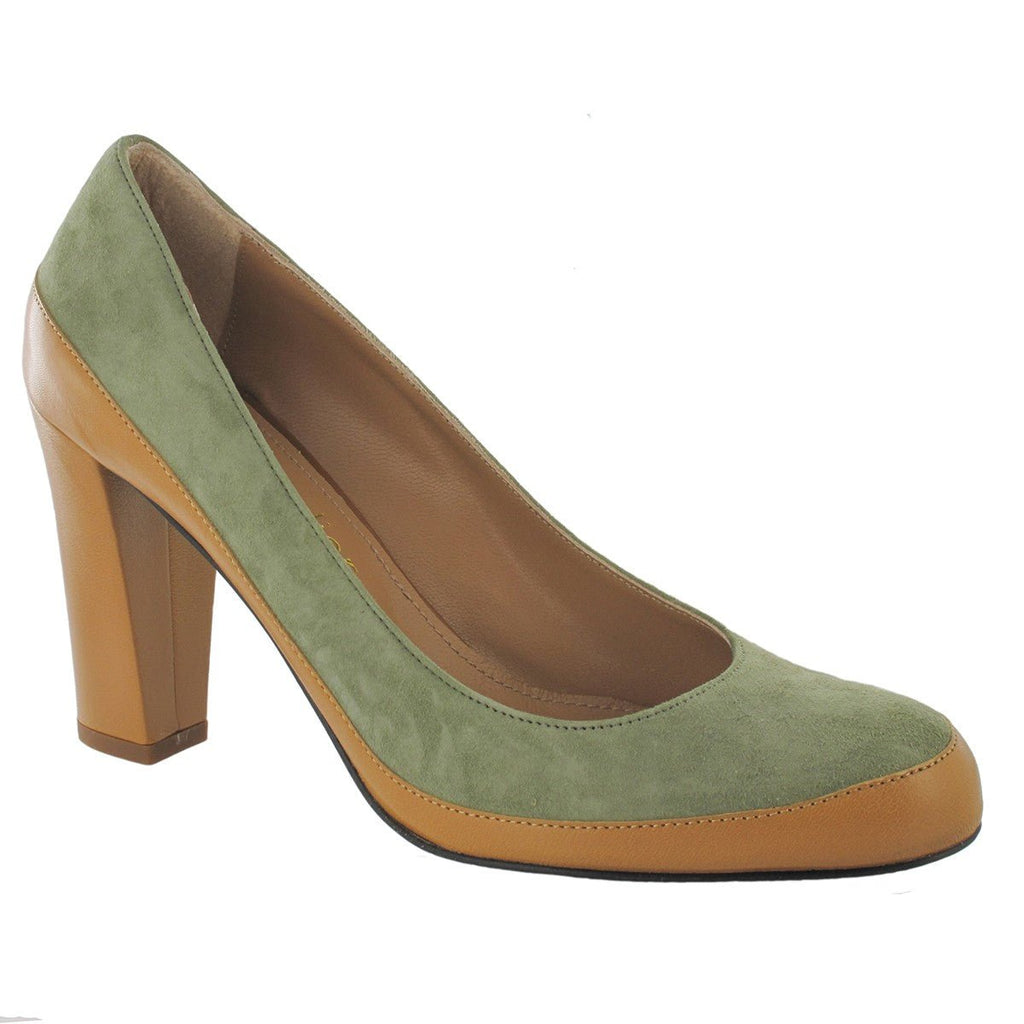 Escarpin bicolore cuir kaki et beige 