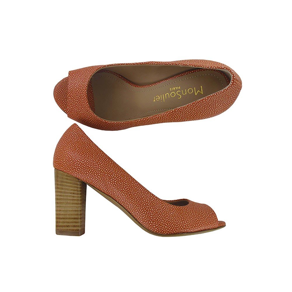 Escarpin bout ouvert cuir orange fabrication italienne