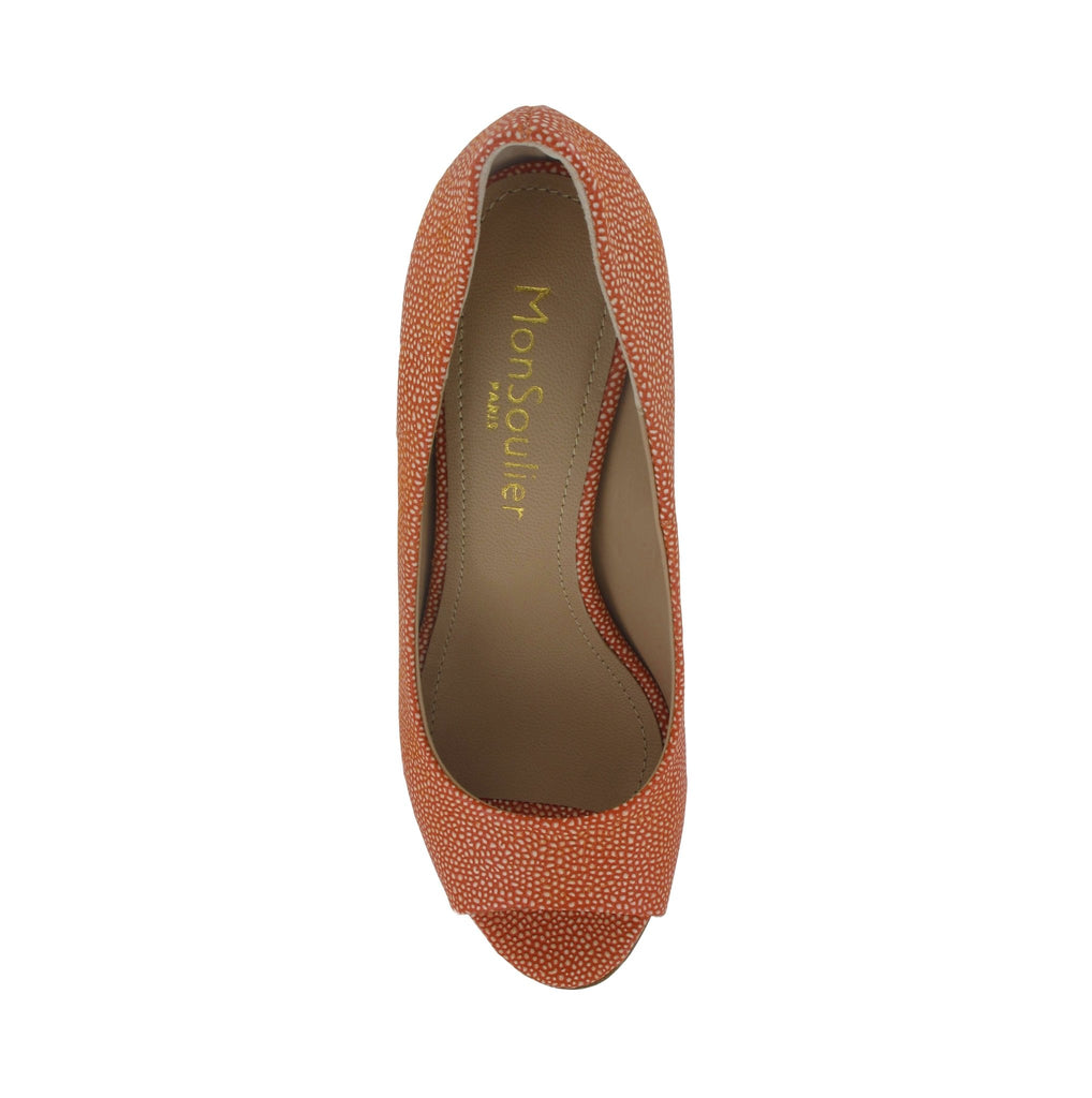 Escarpin bout ouvert cuir orange fabrication italienne