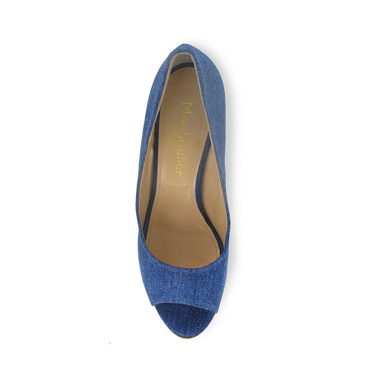 Escarpin compensé bout ouvert jeans mon soulier