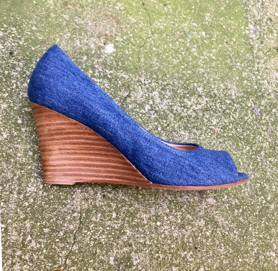Escarpin compensé bout ouvert jeans mon soulier