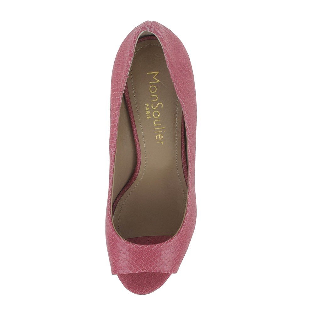 Escarpin femme bout ouvert cuir rose 