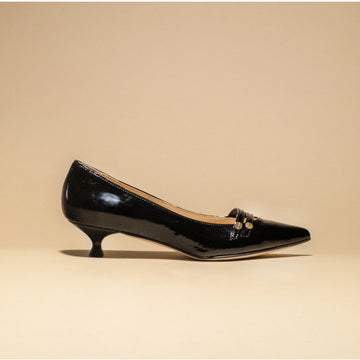 Escarpin petit talon 3 cm cuir vernis noir italie 